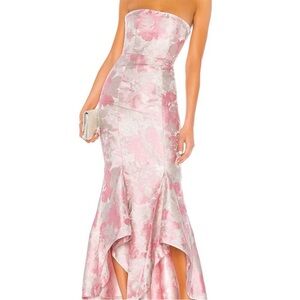 For Love And Lemons Pink and Silver Strapless Gown